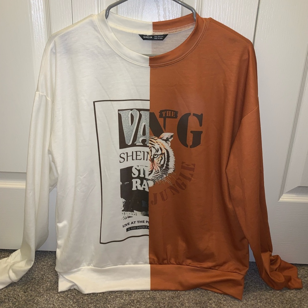 Shein Half Orange Half White Crewneck
